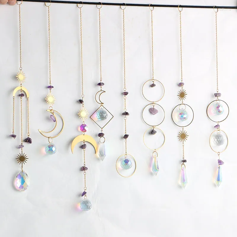 Dekorativa figurer 1st Crystal Suncatcher Prism Moon Pendant Hanging Light Catcher Rainbow Maker Outdoor Decor Garden Decorat