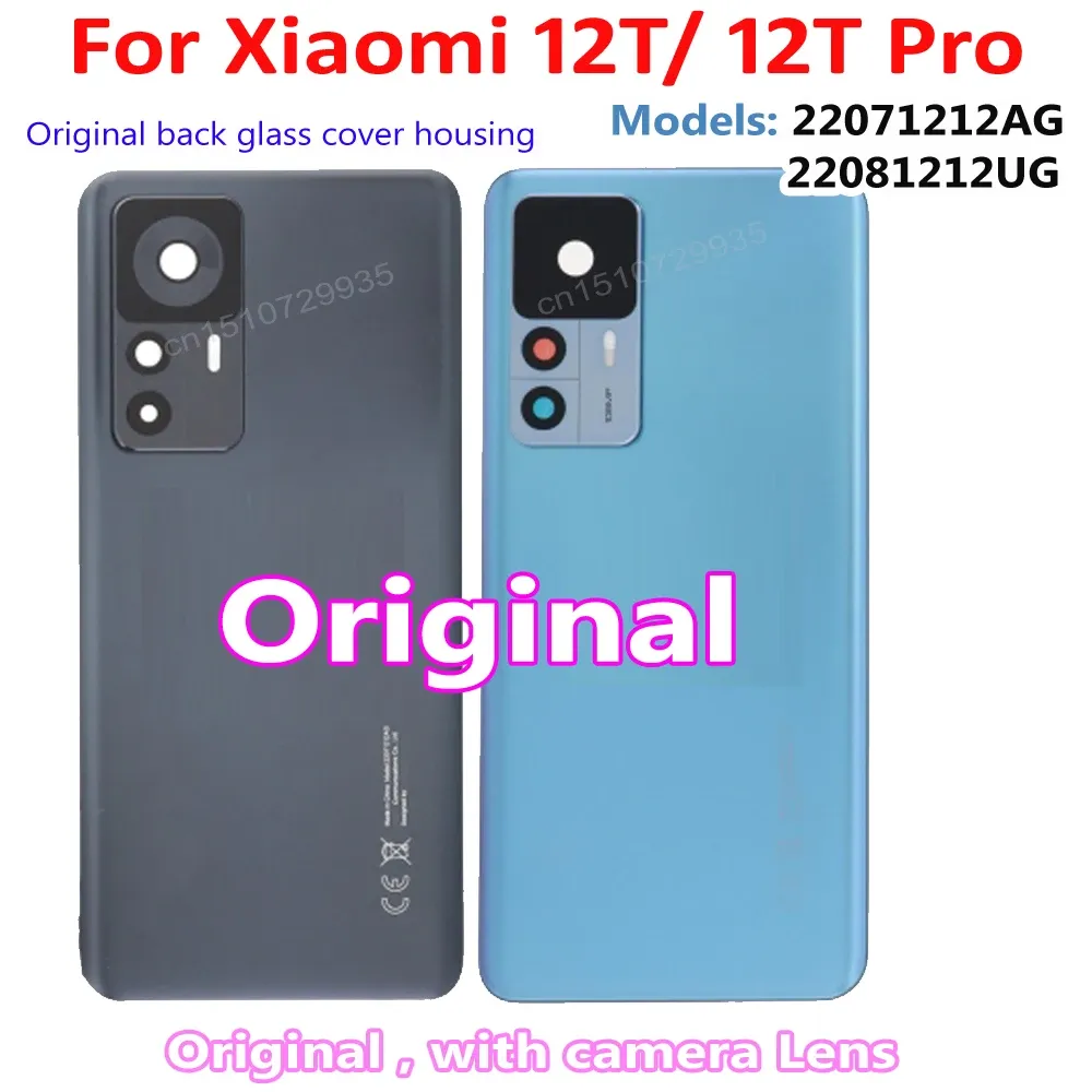 Cadres du boîtier de batterie du couvercle arrière d'origine pour Xiaomi 12T Pro 12TPro 108MP 200MP Étui de porte en verre arrière avec lentille de la caméra Remplacer MI 12T