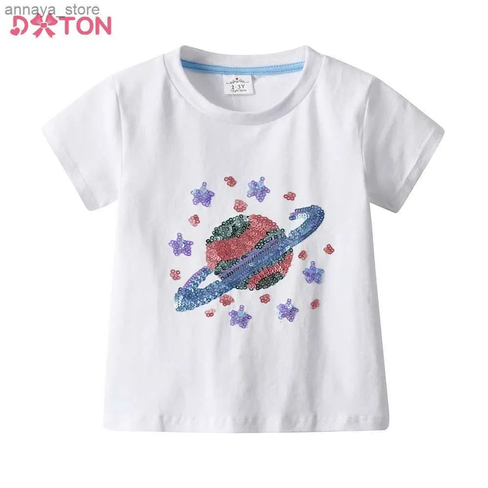 T-shirts Dxton Children Galaxy lovertjes T-shirt Kinderen Zomer Korte mouw O Hek Katoen Casual Tops Tees Children Kleding Infant Costumesl2404