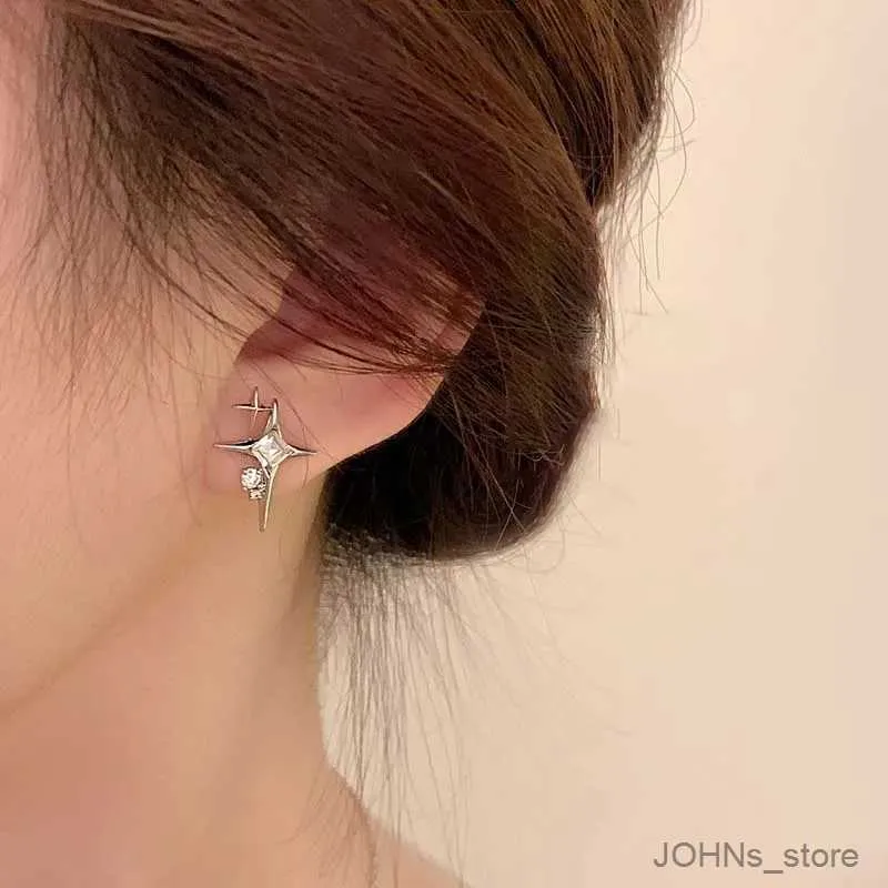 Dangle Chandelier Fashion Silver Color Cross Star Zircon Stud Earrings for Women Girl Korean Four-Pointed Star Personality Earrings Jewellery