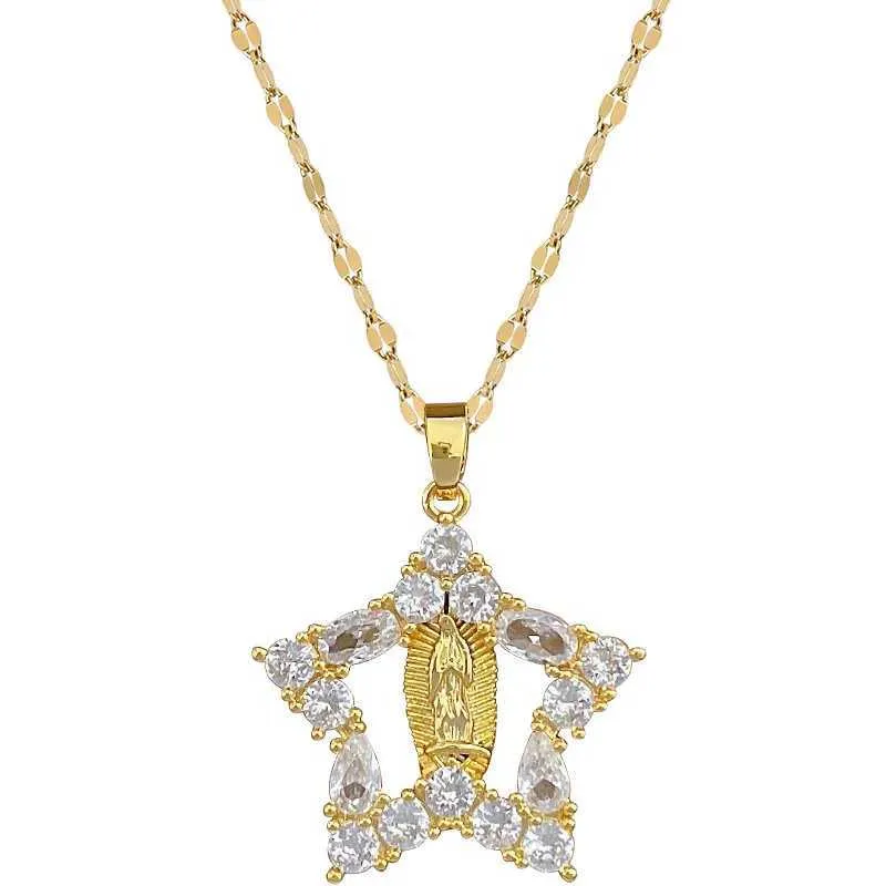 Obesek za ogrlice Modna Devica Marija Pentagram Svetloba Razkošna Temperament Čudovita Polna Diamantna Ogrlica Ženske_voghion.com