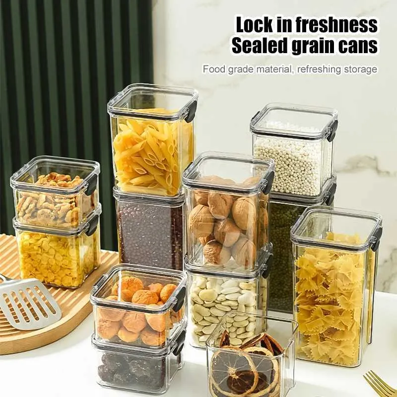 Bouteilles de rangement Jars Snack Airtight Container Maison Maison Fleu à grains Full Grain Boîte de rangement à résistance à l'humidité Grade Transparent Plastic Dry H240425