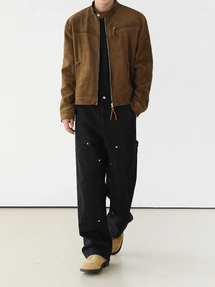 SYUHGFA Men's Suede Stand Collar suede bomber jacket SYUHGFA Men's Suede Stand Collar suede bomber jacket