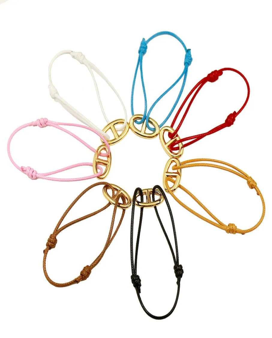 Exquisite pig nose H bracelets for women men smooth string OT buckle hand rope charm bracelet brand jewelry color wax adjustable l6172749