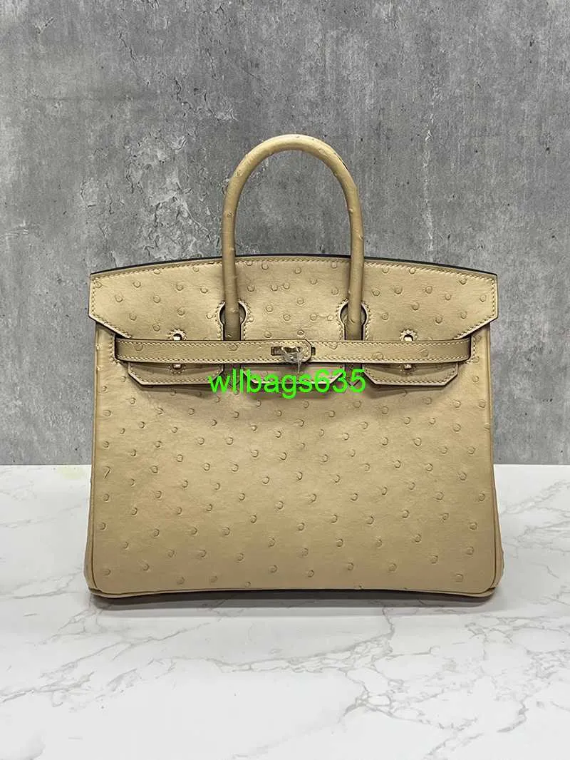 BK 2530 Handväskor Ostich Leather Totes Trusted Luxury Bags Ostrich Skin Platinum Bag 25cm Womens Handheld Bag With Lock Gold Buckle Handsewn FA Have Logo Hb0wgy