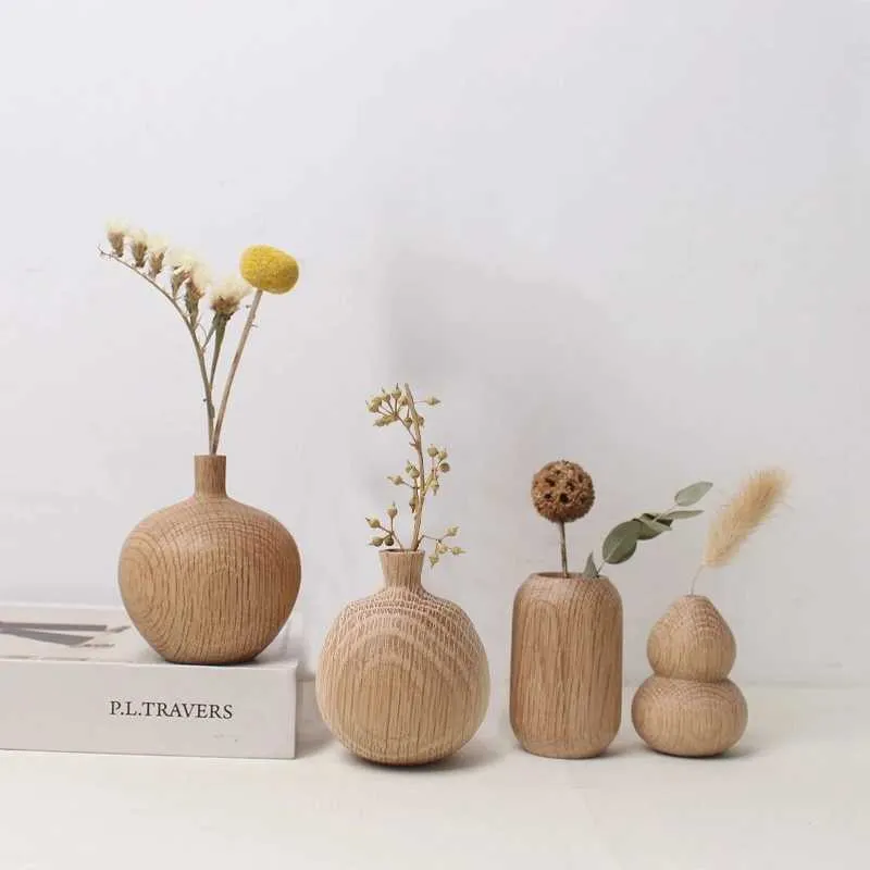 Jarrones Bottación de flores de madera Estilo japonés Plantas hidropónicas Jarrones Mini Flores Estéticas Sala de estar Decoración de la mesa de la oficina