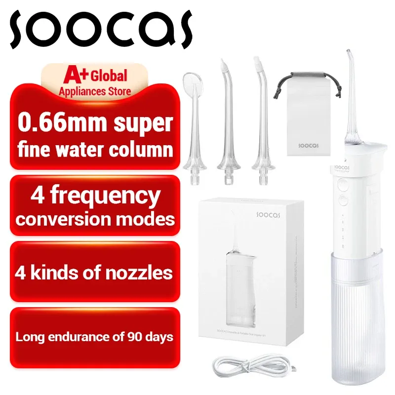 Bewässerungsleitungen SOOCAS W3 Pro W1 Tragbarer oraler Irrigator USB Typec wiederaufladbarer Wasser Flosser Zeichnung Struktur Tragbarer Zahnwasserstrahl