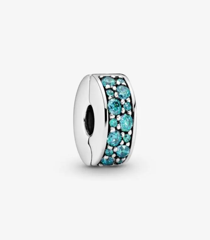 100 925 Sterling Silver Teal Pave Clip Charms Fit Original European Charm Bracelet Fashion Women Wedding Engagement Jewelry Acces7182140