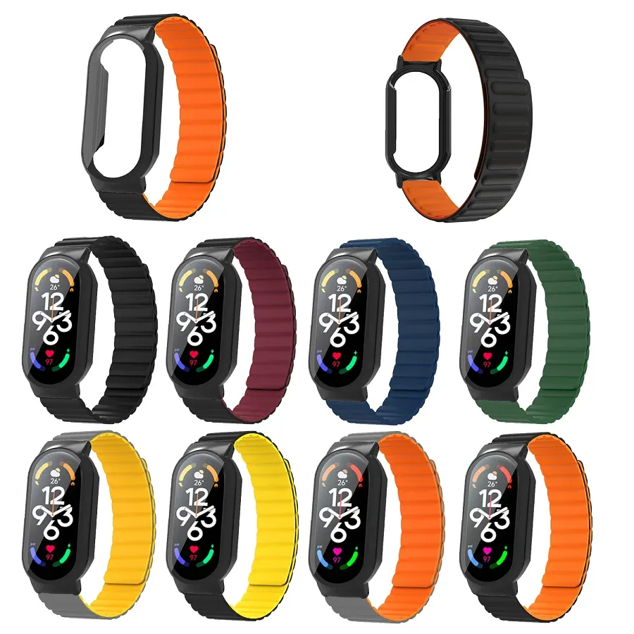 Attrezzatura Cannometro a loop magnetico + Film temperata per Xiaomi Mi Band 7/7NFC 47mm 45mm Silicone Correa Bracele Xiaomi Banda Serie 7/7NFC