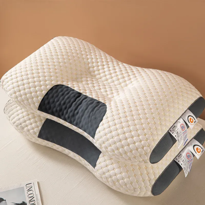 Kudde Cervical Orthopedic Neck Pillow Hjälp sömn Skydda kuddhalshushållet Sojabönfiber Hög elastisk mjuk kudde för att sova