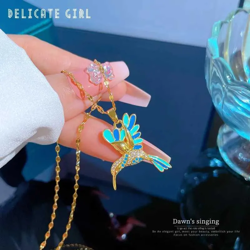Collane in acciaio smaltato Kivid Collana con uccelli Ciondolo Catene lunghe Girocollo Smalto di moda Gioielli animali per donne Regalo ragazza_voghion.com