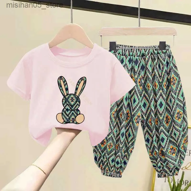 Vêtements Ensembles Girls Set Mothers Childrens NOUVEAU SUMBRE SUMBRE T-shirt Coton Baby Baby 2 pièces Pantalons à manches courtes Q240425