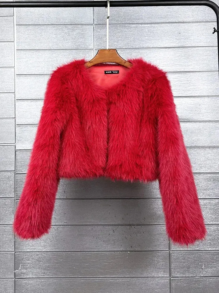 Colorful Fluffy Faux Fur Cropped Fur Jacket For Women Solid