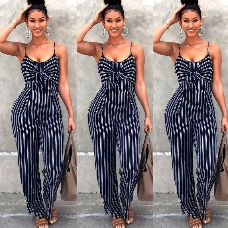 Women's Jumpsuits Rompers 2022 Womens Club Clothing jumpsuit striped jumpsuit womens sexy body backless party clothing jumpsuit casual bow top Y240425