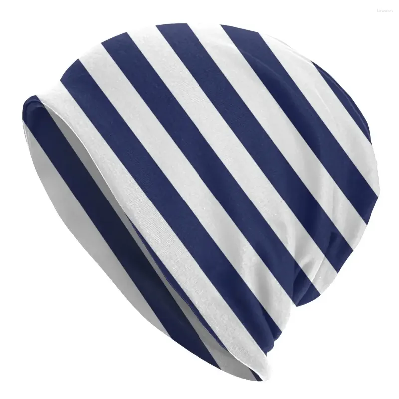 Berets marineblauwe en witte strepen motorkap hoeden breien goth skullies mutsen volwassen herfst winter warme dual-gebruik caps