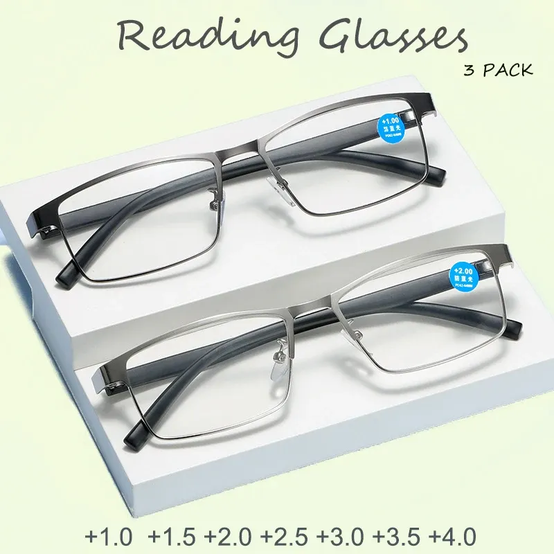 Marco con anteojos presbitópicos 3 paquete +1.0 +1.5 ~ +4.0 Hombres Mujeres Marco de metal de gafas Anti azul Gafas de lectura Envío gratis