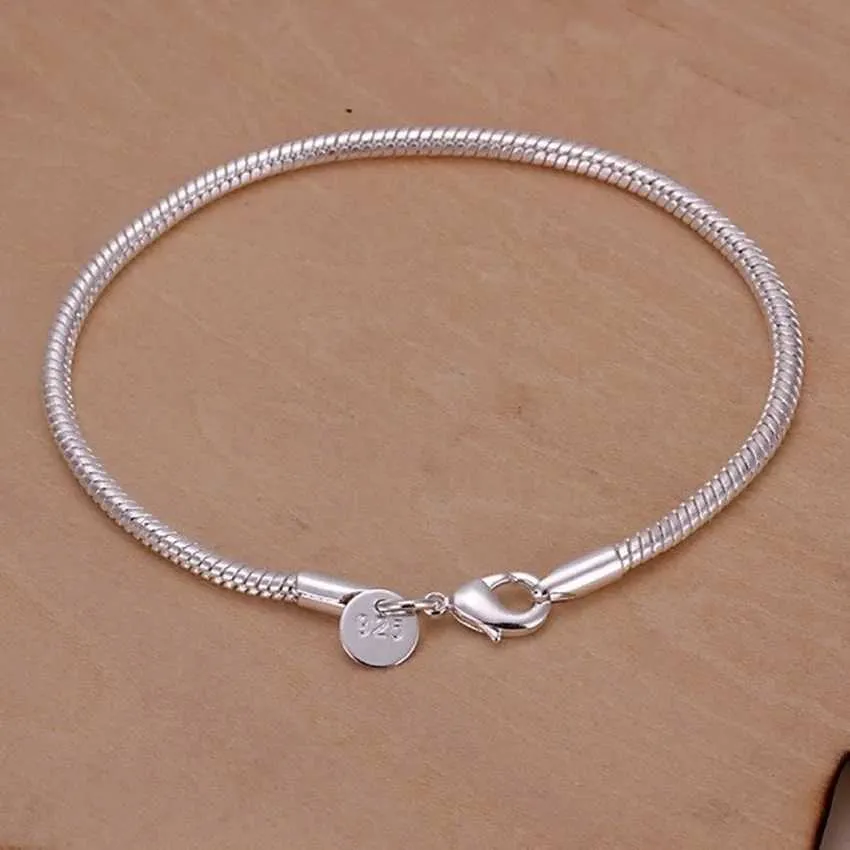 Pärlstav 925 sterling silver 3mm ormkedja armband fabrik mode varm toppkvalitet smycken charm söt kvinnlig bröllop 240423