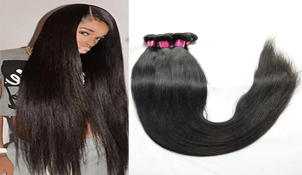 Braziliaans maagdelijk haar recht menselijk haar weven bundels 28 30 32 34 36 38 40 inch Langste Peruaanse Maleisische Maleisische Indian Remy Hair Exte1939600