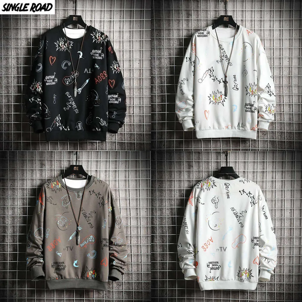 Crewneck singleroad sweatshirt anime graffiti sweatshirts hiphop haruku Japanse streetwear zwarte hoodie hoodies mannen 201020 s s s s s