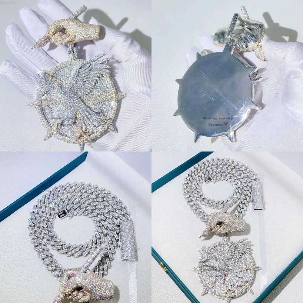Designer smycken 13mm kubansk länk gjord vvs d färg moissanite diamant örnhänge med anpassad hand borgen original kvalitet