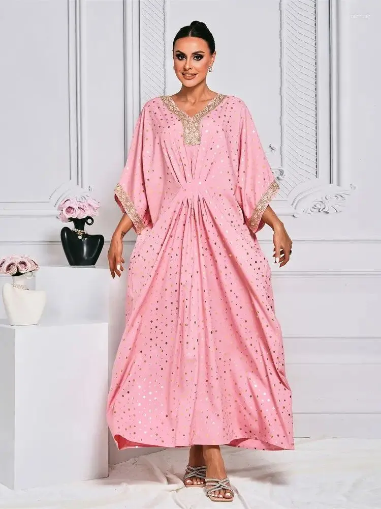 Ubranie etniczne Ramadan Eid Pink Abaya Turcja Islam Muzułmańska Maxi Kaftan Ubrania modlitewne Kobiety Kebaya Caftan Marocain Robe Femme