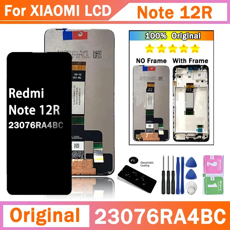 Telas 6.79 '' ORIGINAL PARA XIAOMI Redmi Nota 12R LCD 23076R4BC Digitalizador de tela de toque de exibição para Xiaomi Redmi Note 12 R Frame