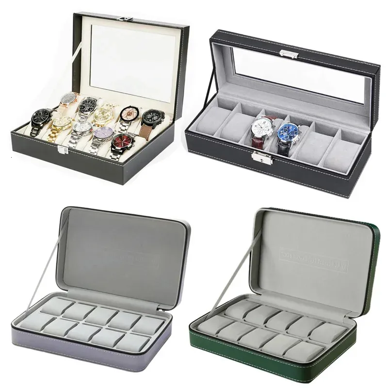 Caixa de relógio de couro PU Organizador de armazenamento de jóias de estojo de estojo com trava/zíper para homens Men suprimentos de presente 240425