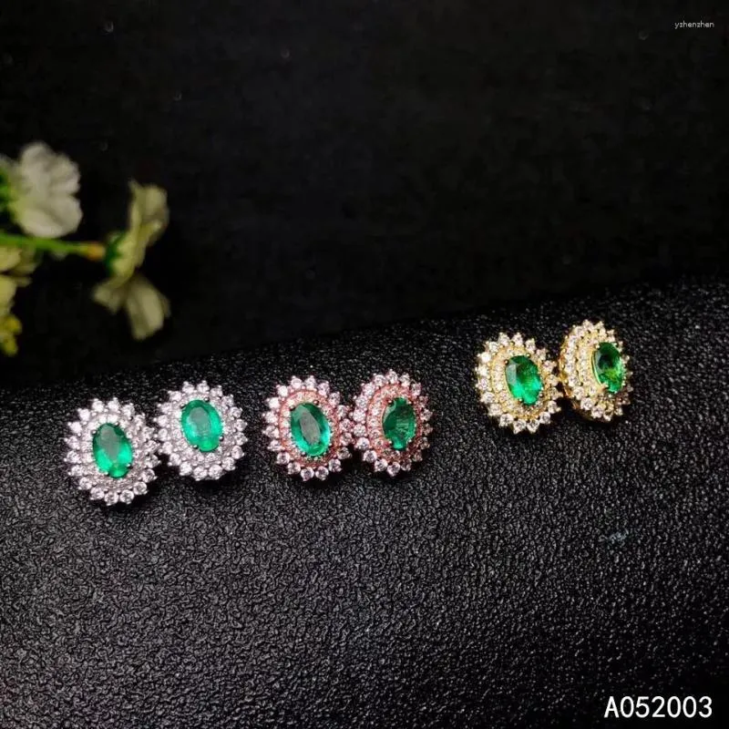 Kolczyki stadnorskie KJjeaxcmy Fine Jewelry 925 Sterling Srebrny Inkrustowany Naturalny Kamień Szmaragdowy Stude Studs Wsparcie Wsparcia Wsparcia