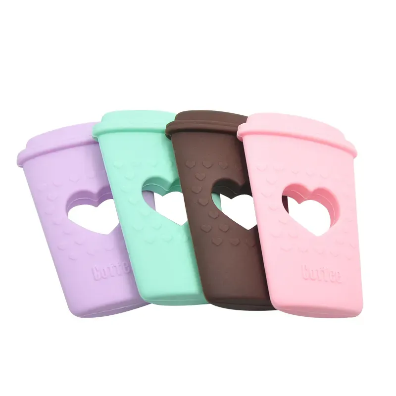 Coffee Cup Teether Silicone Teething Toy with Heart for Boys and Girls Chewelry Tea Cup Teethers BPA Free Safe Silicone Infant Sensory