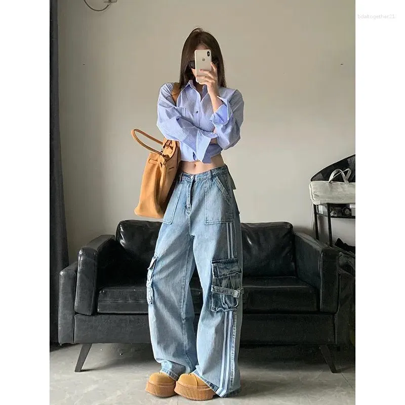 Frauen Jeans Blue Ladung Baggy Vintage High Taille Cowboyhose Harajuku Denim Hosen 90er Jahre Y2K Japaner 2000er Jahre Kleidung 2024