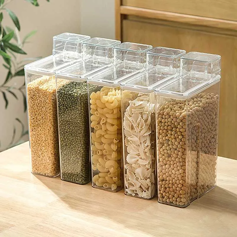 Бутылки для хранения банки пластиковая коробка для хранения зерна кухня герметичный рисовый органайзер, покрытый контейнером, прозрачный дистрибьютор CAN H240425