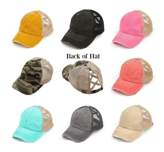 Pony Cotail Baseball Caps Cross Cappone da donna Cap da baseball Cap Cappello Pony Cotail Cuggino per panini Messy Cappelli da festa Ponycap LJJK23958501956