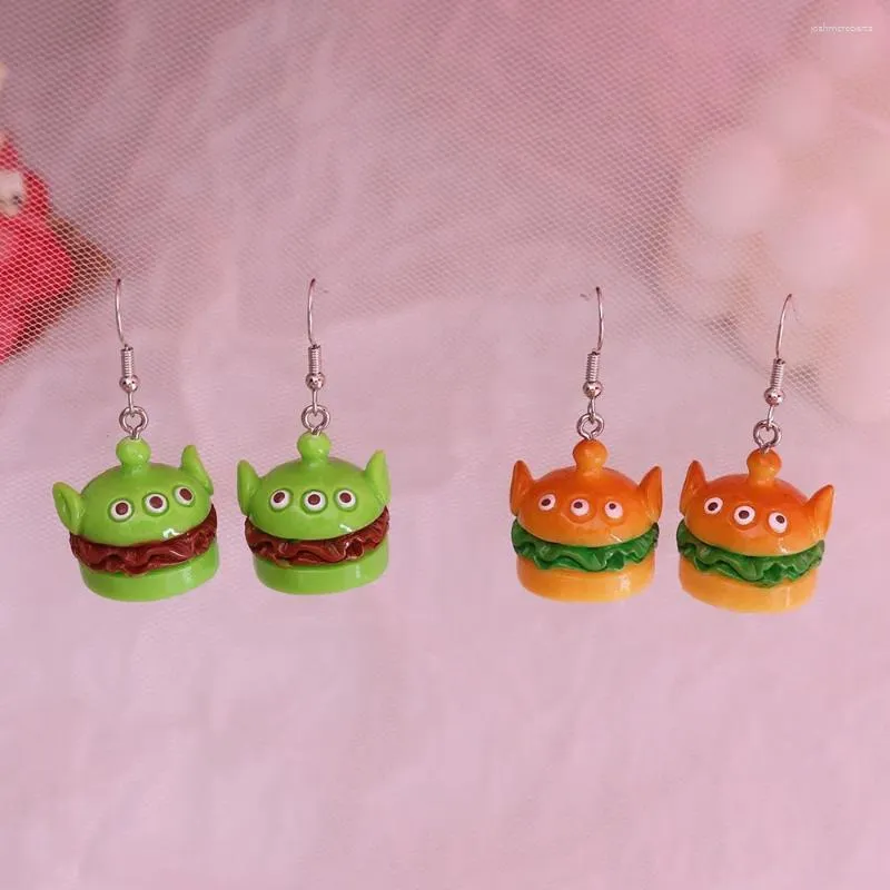 Dangle Küpeler 1 Pair Eğlenceli Yemek Oyun Karikatür Tost Üç Göz Hamburger Takı