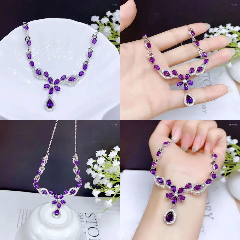 Chaines 0,85 cmt Collier d'améthyste naturel pour femmes Cadeaux de fête5 7 mm Dilate Purple Crystal S sier février Birroty Stone Quality Original