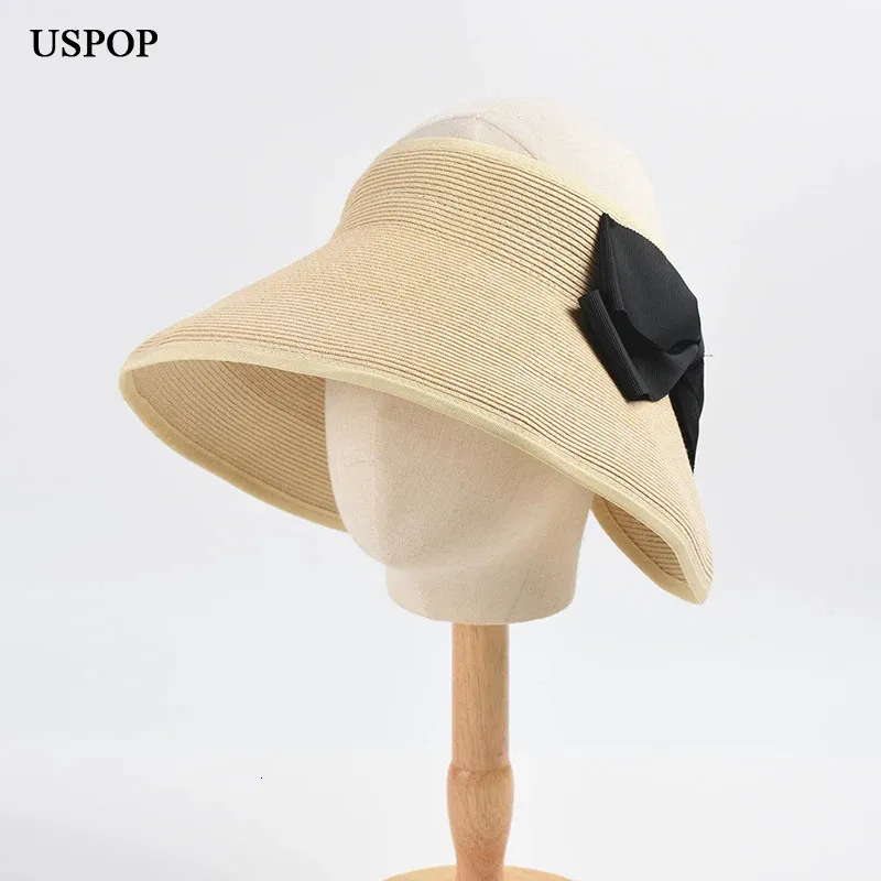 Uspop Summer Strape Hat Women Women Beach Складное лук широкое кольцо солнце для 240423