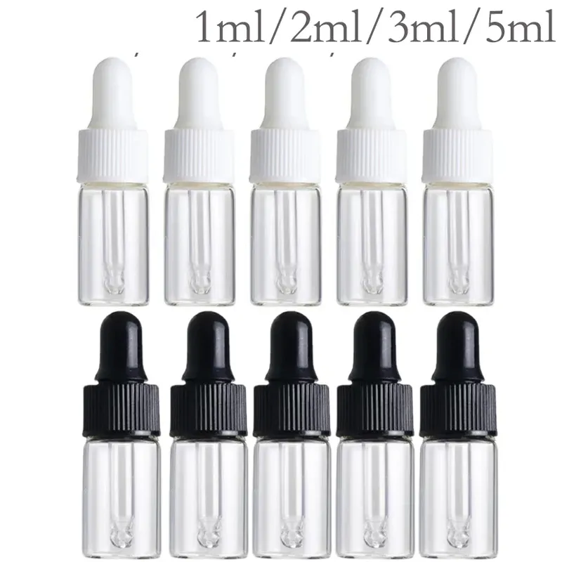 ボトル50/100pcsクリアガラスドロップボトル1ml 3ml 5mlミニエッセンシャルオイルドロッパーボトル空の旅行サンプルバイアル付きバイアル