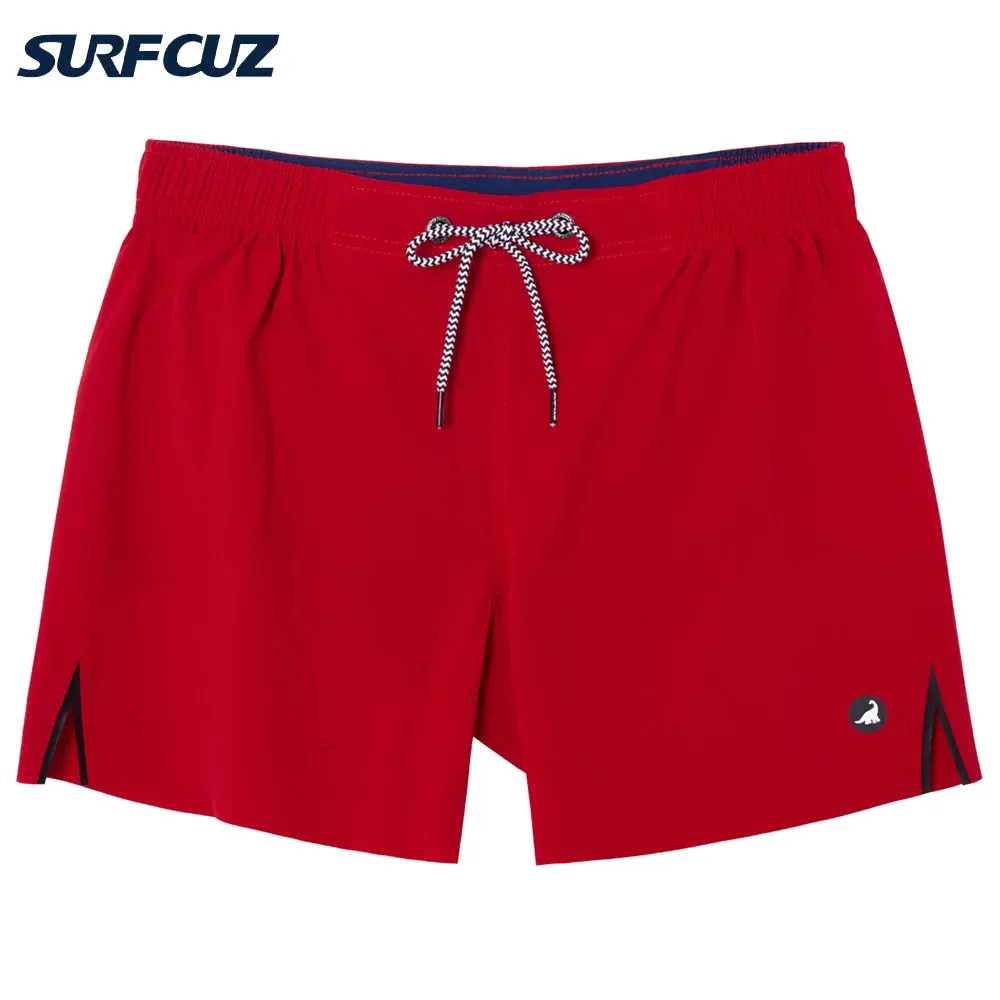 Surfcuz Mens Quick Dry Solid Solid 4 Way Stretch Swim Trunks met gaas voering zwembadpakken Zomerzwem shorts voor mannen 240409