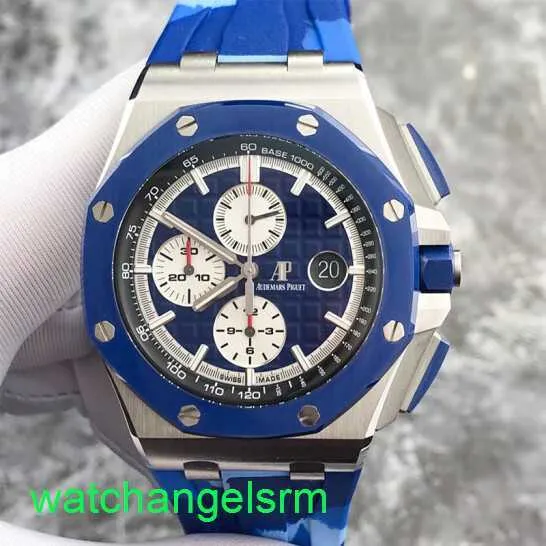 AP Crystal Pols Watch Royal Oak Offshore Series 26400so Blauwe keramische cirkel blauw gezicht Witte timingschijf Datum automatisch mechanisch horloge