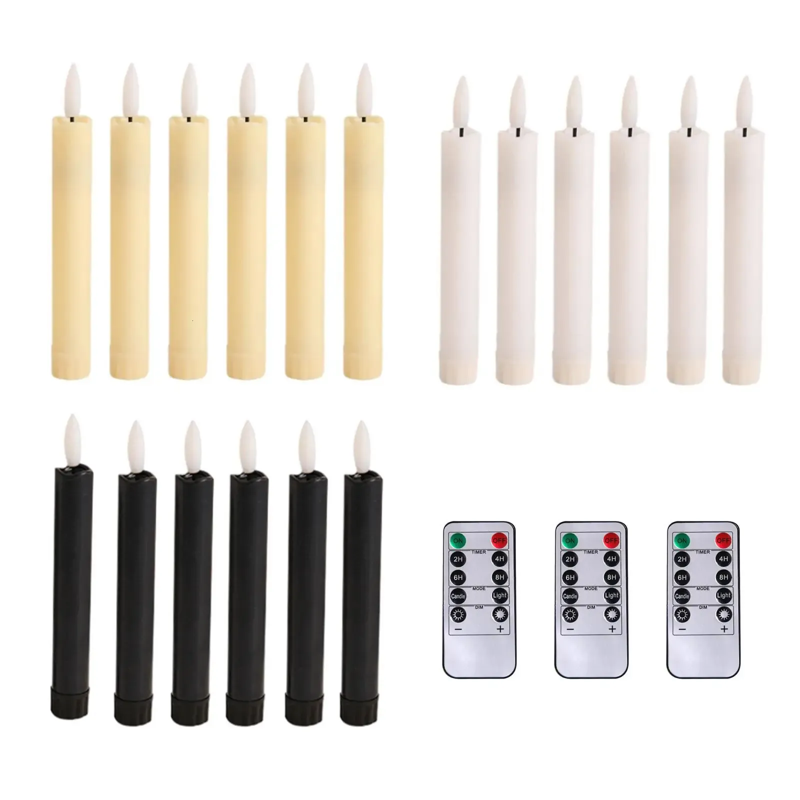 6x LED kaarsen 3d Wick Flameless Taper voor bruiloftsfeest 240417