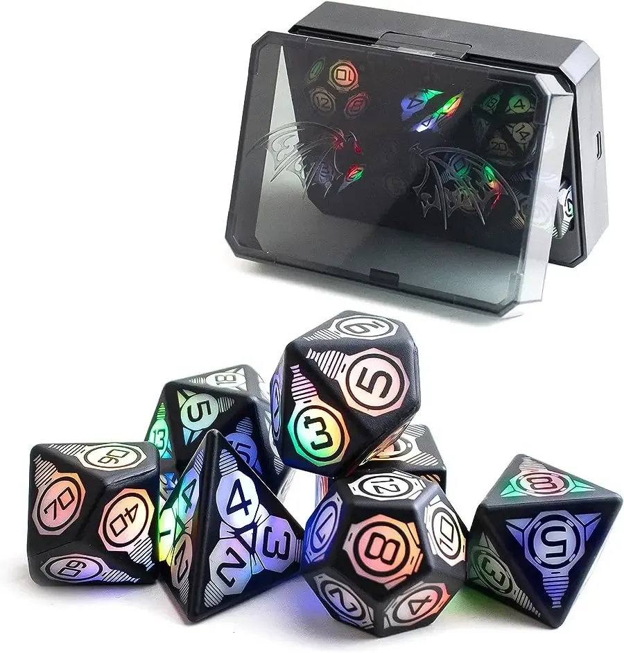 Games Magnetic Charging LED Dice with Charging Box DND Dice ZHOORQI Dungeons and Dragons Dice Polyhedral Dice Set for Tabletop Game