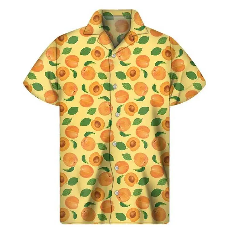 Mäns avslappnade skjortor banan orange pitaya frukt grafisk skjorta män 3d tryck hawaiian skjortor toppar hawaii strand kort ärmknapp lapel aloha blus 240424