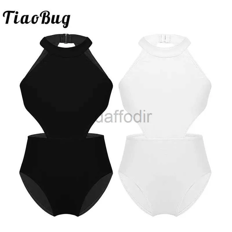 Sahne Giyim Tiaobug Kızlar Halter Hollow Bel Ballet Tedavise Dans Giyim Çocuk Jimnastik Teşur Alanı Bodysuit Çocuk Uygulama Sahne Dans Kostümü D240425