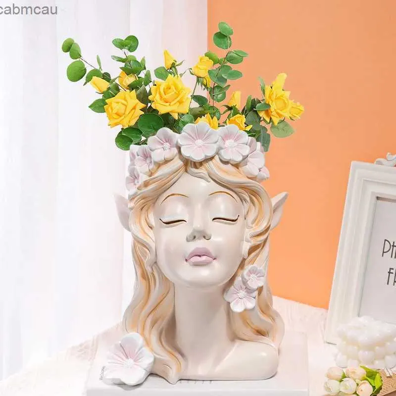 Vasi Nordic Resina Vasina Flower Fairy Angel Head Human Abstract Half Body Face Face Modern Home Interiotion Decoration