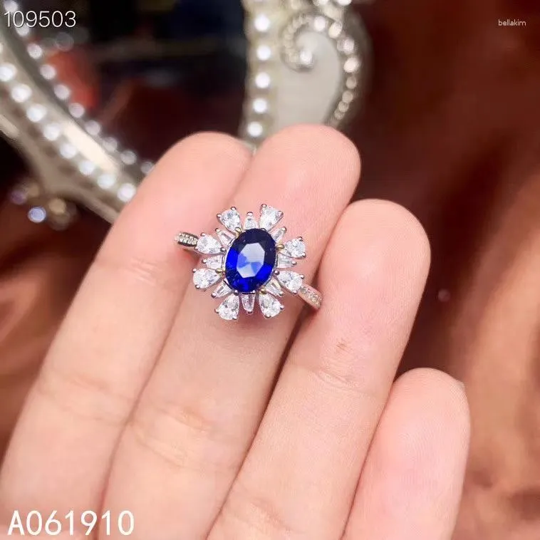 Ringos de cluster Kjjeaxcmy jóias finas 925 Sterling Silver Inlaid Sapphire Natural Sapphire Ring Support Feminino Detecção