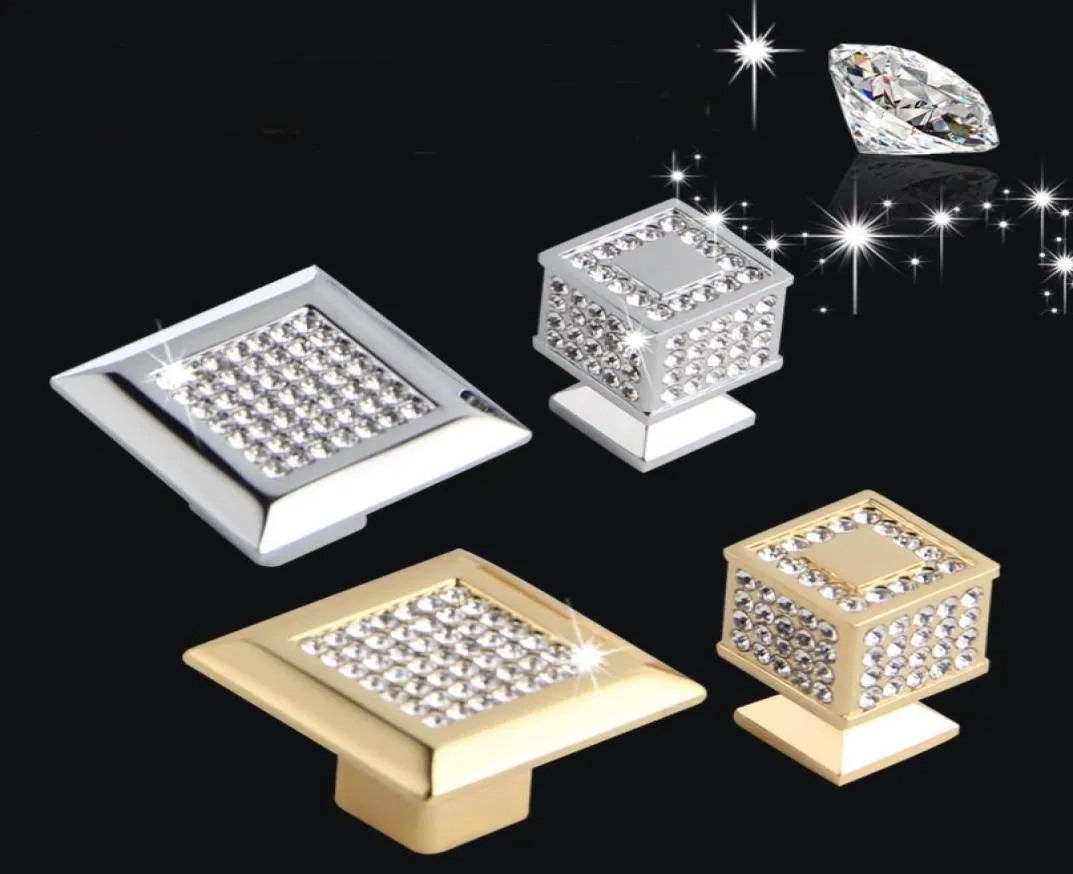 Real Gold ou Chrome Tchrome Crystal Tiroir Cabinet Boucles Armoire de porte Handle Mobilier Poignes 6425717