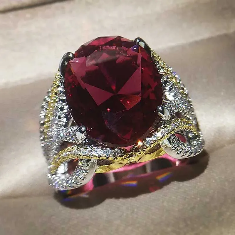 Band Rings Luxury Big Red square Cut Shining AAA Zircon Ring with large CZ stones for Women Fashion Jewelry Valentines Day H240425