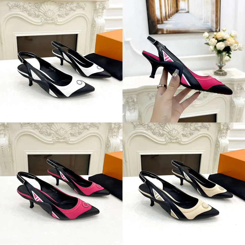 Slingback Women Pump Kitten-Heeled Pointed Teen Pumps Archight Heels Sandalen Wedding Circle Signature Wavy Rubber Outsole verstelbare riem S Oorspronkelijke kwaliteit