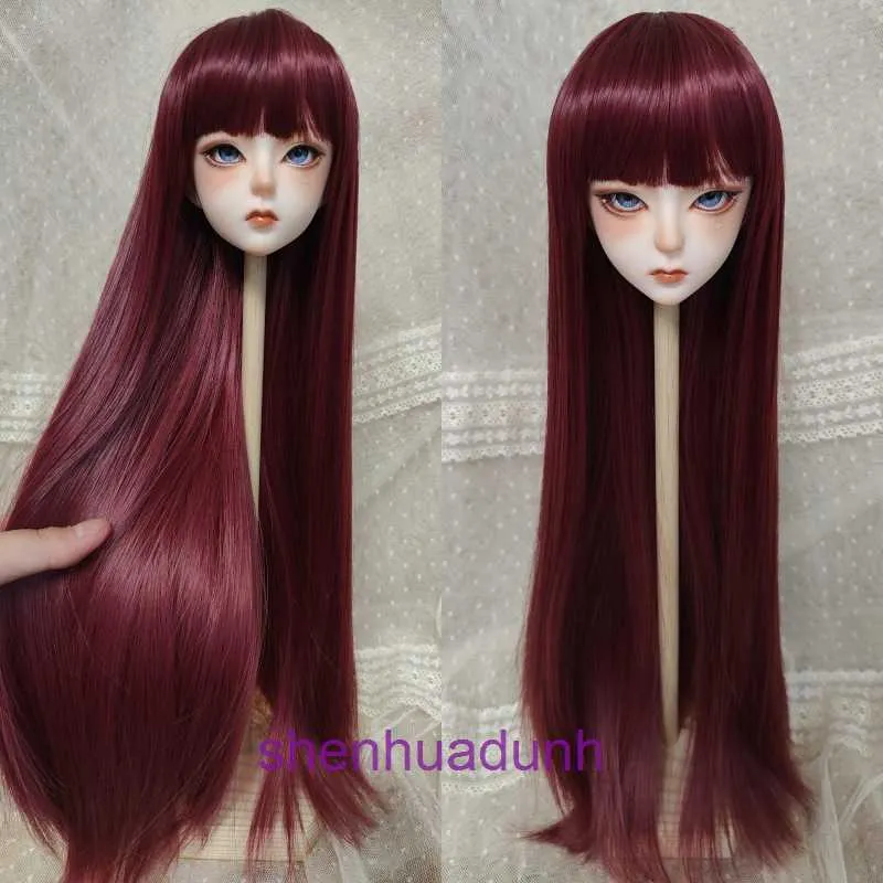 Perücken Frauen menschliches Haar BJD3 Punkte und 4 Perücke in voller Länge für mit geradlinigen Pony Blättern Loli Doll Style Long Head Set