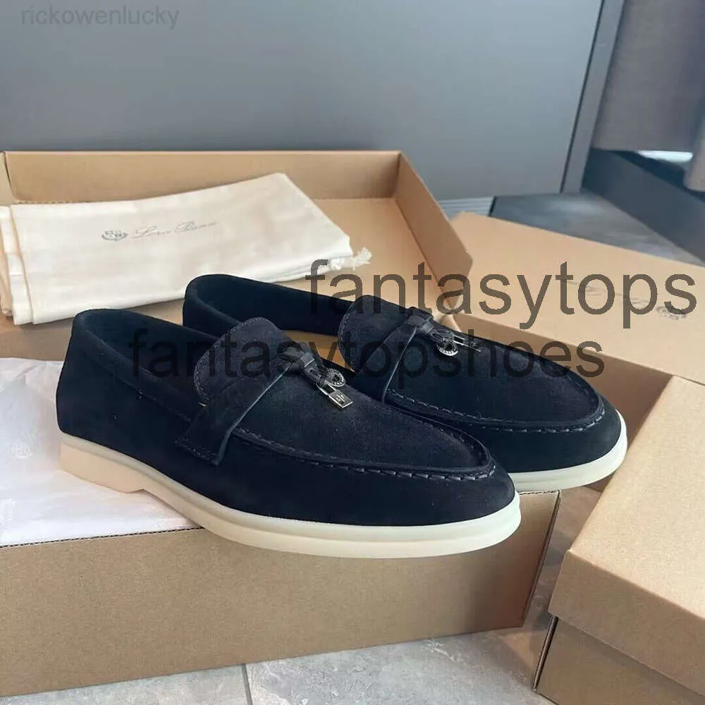 Loro Piano LP Chaussures marche d'été de haute qualité Chaussures décontractées Chauffes masculines Flat Top Top Suede en cuir vache oxfords Moccasins confort Sole Rubber Walking