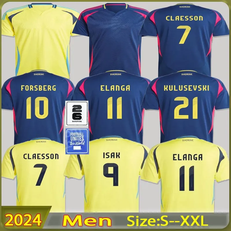 2024 2025Sweden Larsson Mens Soccer Jerseys National Team Home Yellow Away Blue Adult Football Shirts Uniforms Kids Kit